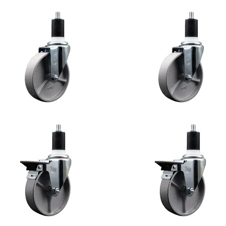 Service Caster 5'' Semi Steel Wheel Swivel 1-1/2'' Expanding Stem Caster Set 2 Brakes, 4PK SCC-EX20S515-SSR-2-PLB-2-112